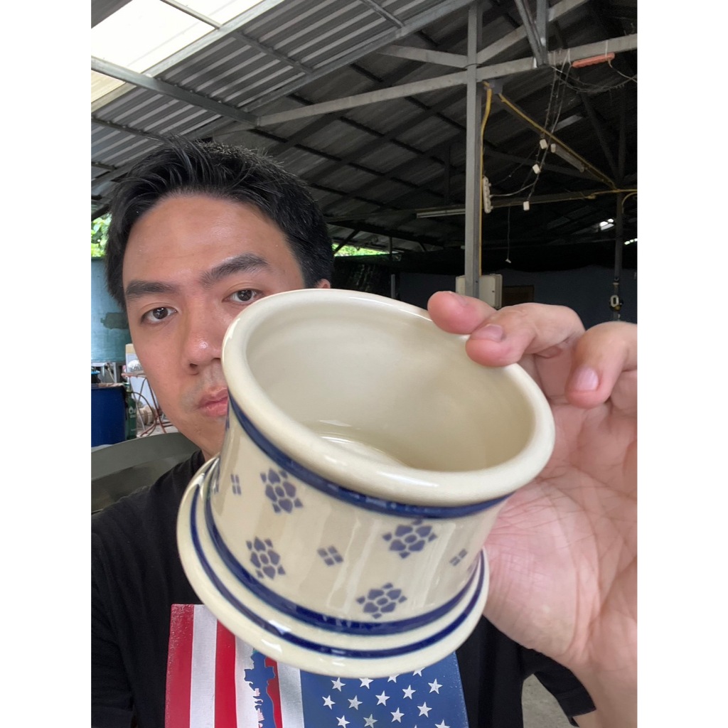 กระถางธูป กระถางธูปเซรามิคขนาดใหญ่ ทรงสี่กลม ลายดอกพิกุล ขนาด 3.75x3 นิ้ว ออกใบกำกับภาษีได้