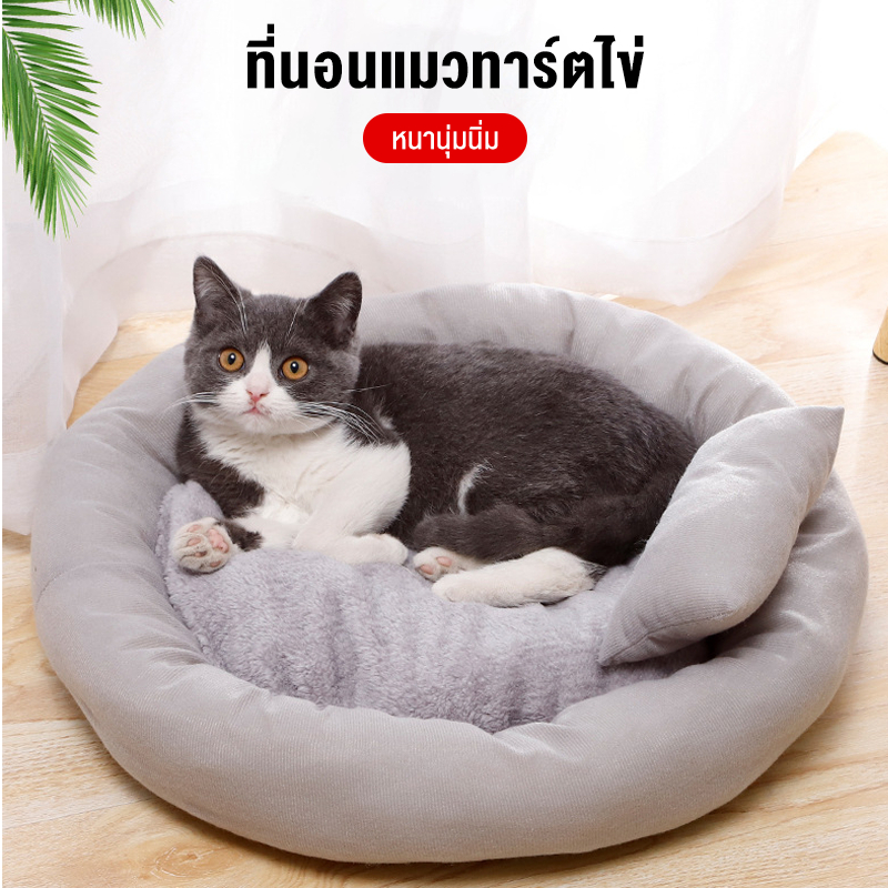 ที่นอนแมว วัสดุกำมะหยี่ นุ่มสบาย ด้านล่างมีกันลื่นไส้ผ้าฝ้าย หมอนฟรี และเตียงสุนัข ที่นอนสัตว์เลี้ยง เบาะนอน เตียงแมว