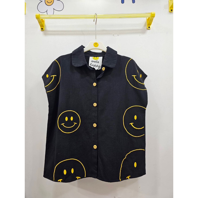 เสื้อยีนส์แขนสั้น ลายน้องยิ้ม