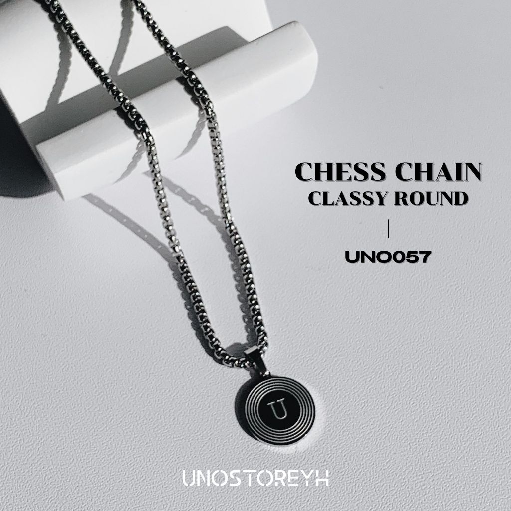 UNO057🔥"สร้อยคอ Chess Chain จี้รุ่น Classy Round" สแตนเลสแท้ทั้งสร้อยคอและจี้ ตัวอักษรA-Z กว้าง2.5มิล ยาว45,50,55,60ซม.