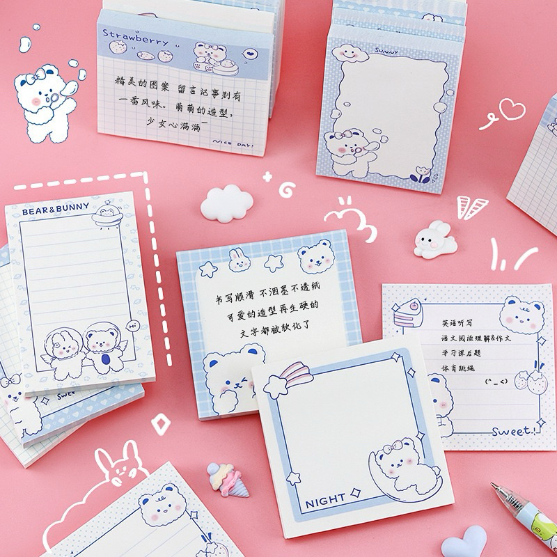 กระดาษโน๊ต หมีขาว โพสติด post is note สีขาวฟ้า มีกาว กระดาษโน้ต diy ตกแต่ง สมุด หนังสือ เครื่องเขียนน่ารัก มินิมอล etax