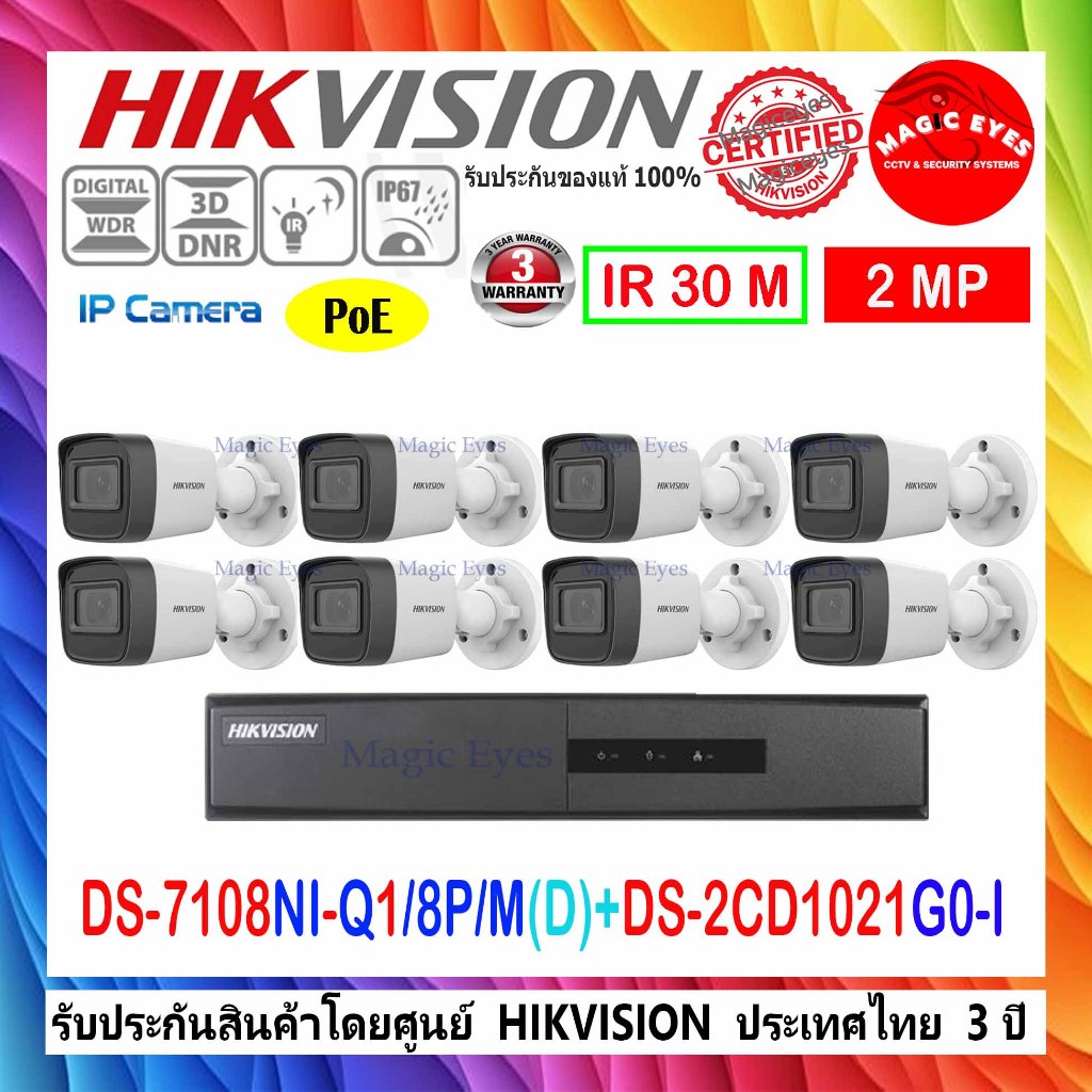 HIKVISION IP Camera 2MP รุ่น DS-2CD1021G0-I 2.8/4mm(8)+DS-7108NI-Q1/8P/M(1)
