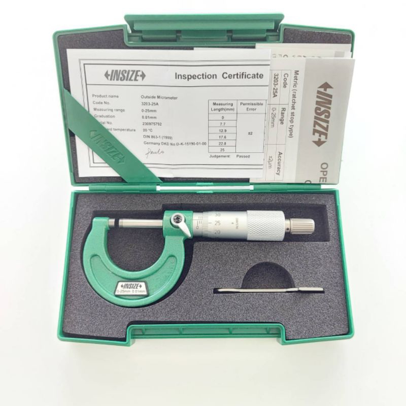 ไมโครมิเตอร์วัดนอก 0-25 × 0.01 mm Outside Micrometer INSIZE รุ่น 3203-25A