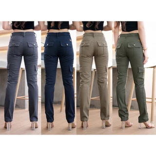 (พร้อมส่ง) NANAZAZA - MG038 กระบอกเล็กยืด คาร์โก้สไตล์ กระเป๋ากล่อง 100% COTTON DENIM