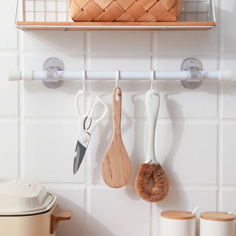 2ชิ้นสไตล์ญี่ปุ่นคลิปราวม่านแบบยืดหดได้/ขายึดราวม่านแบบปรับได้/มีกาวในตัว ขายึดแบบไม่ต้องตะปู/ตะขอแขวนม่านแบบถาวร - รูปที่ 3