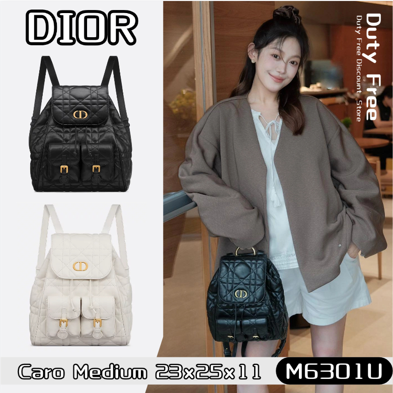 💼DIOR Medium Dior Caro Backpack ดิออร์✨กระเป๋า/เป้สะพายหลังของผู้หญิงใหม่ M6301U