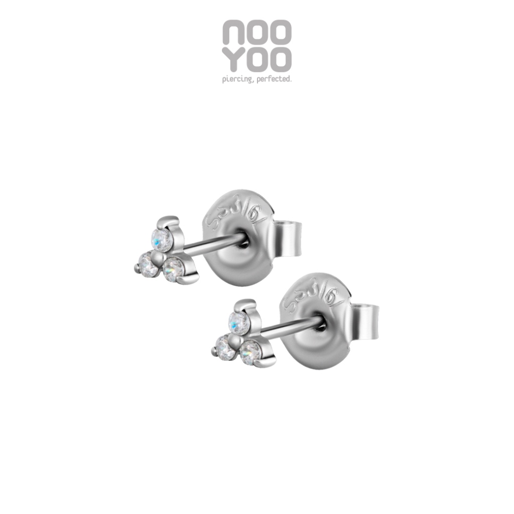 NooYoo ต่างหูสำหรับผิวแพ้ง่าย Trinity Cubic Zirconia