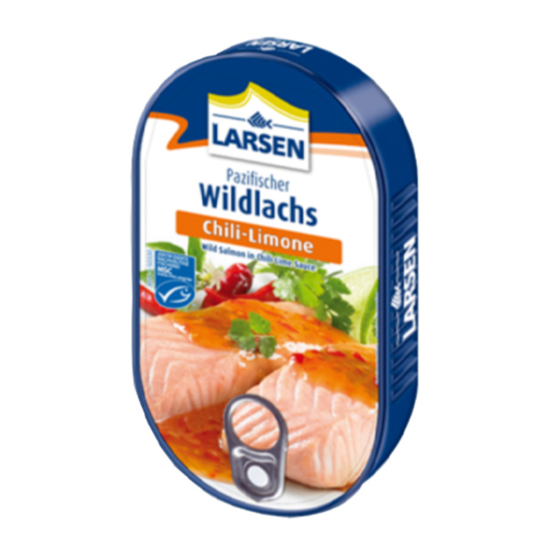 ลาร์เซ่น ปลาซัลมอนป่าจากแปซิฟิกกับพริกและมะนาว 200มล.- Pacific Wild Salmon with Chili Lemon 200ml Larsen brand