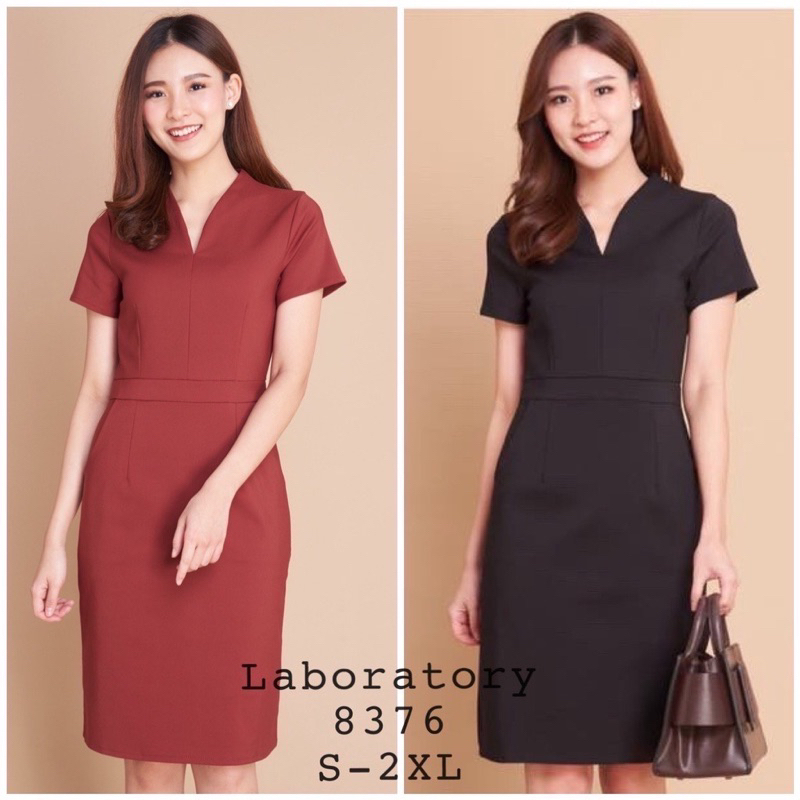 ✅   มี 10 สี เดรสสีพื้น ทรงคอวีปีน Laboratory brand S-3XL ✅ - รูปที่ 5