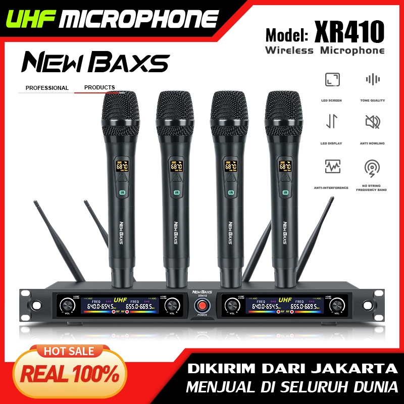 NEW BAXSไมโครโฟนไร้สาย 4 หน่วย XR410 ชุด,UHF ไมค์ FM เสียงใสๆ80-150m,เหมาะสำหรับการร้องเพลง,KTV,คาราโอเกะ,งานแต่งงาน,สด