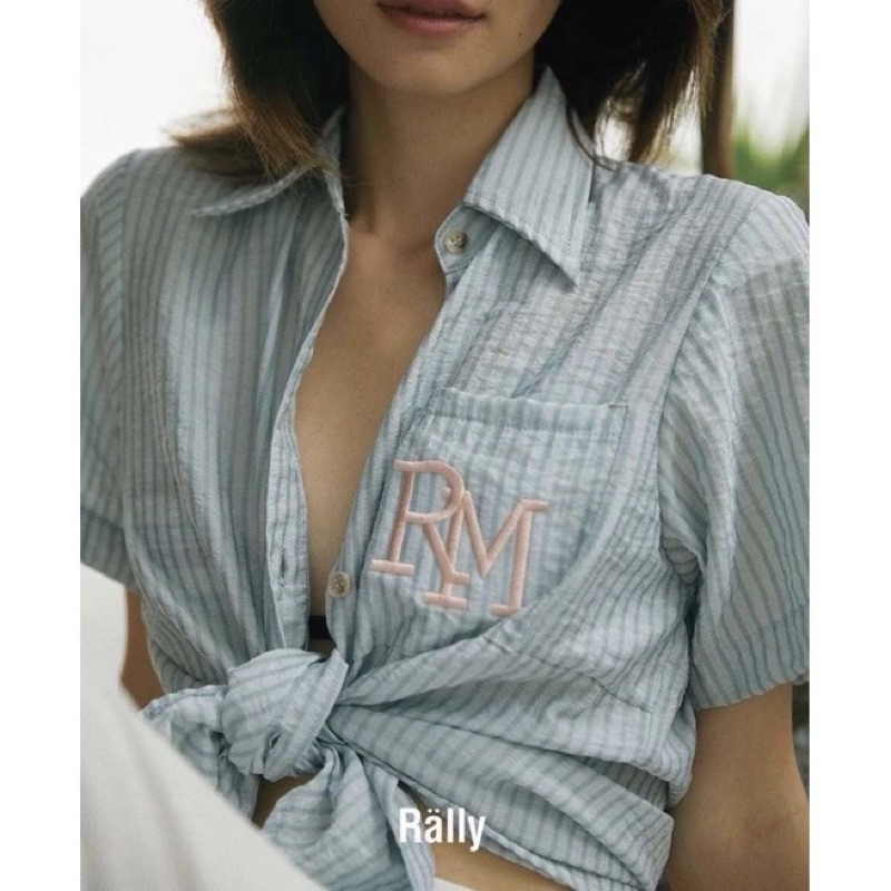 ส่งต่อเสื้อ RALLY RM IVY SHIRT - เชิ้ตปักโลโก้ RM (สีฟ้า Blue striped) มี New/Used