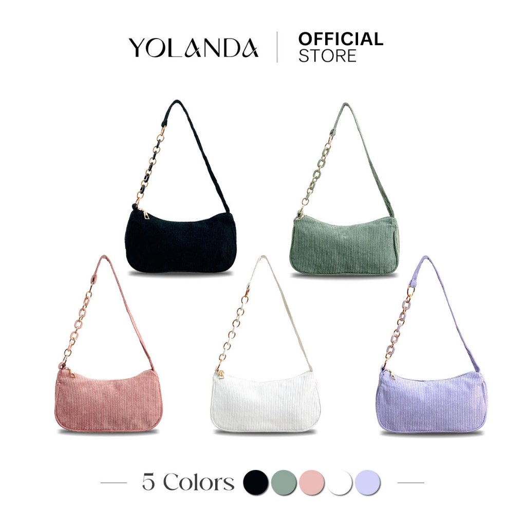 Yolanda กระเป๋าสะพายไหล่ ผ้าลูกฟูก แต่งซิป สายเป็นผ้าลูกฟูก+อะไหล่โซ่ กระเป๋าสไตล์เกาหลี FF1604