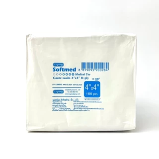 Longmed Softmed ผ้าก๊อซฝ้าย 100% ห่อบรรจุ 100 แผ่น ซอฟท์เมด Gauze Swabs 8-ply