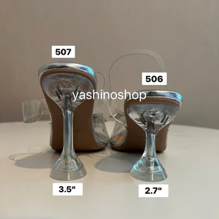 yashinoshop🚀[พร้อมส่งครบไซส์]📦 รองเท้าส้นสูงหัวแหลม รัดส้น หนังแก้วใสประดับเพชร ความสูง 2.7-3.5 นิ้ว