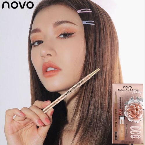 No.5146 NOVO FASHION BROW Eyebrow โนโว ดินสอเขียนคิ้ว แบบหมุน แถมไส้ดินสอ + บล๊อกคิ้ว 3 ชิ้น พร้อมไส้ดินสอเปลี่ยน3แท่ง