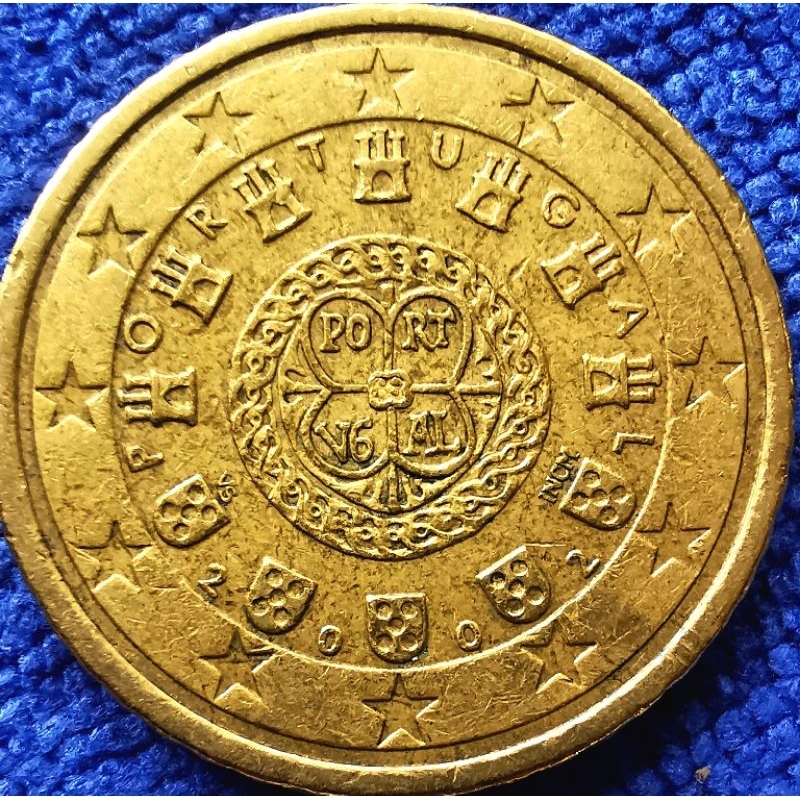 เหรียญ​ยูโร​ โปรตุเกส​ Portugal, 50 Euro​Cent, #​1906E, ใช้แล้ว