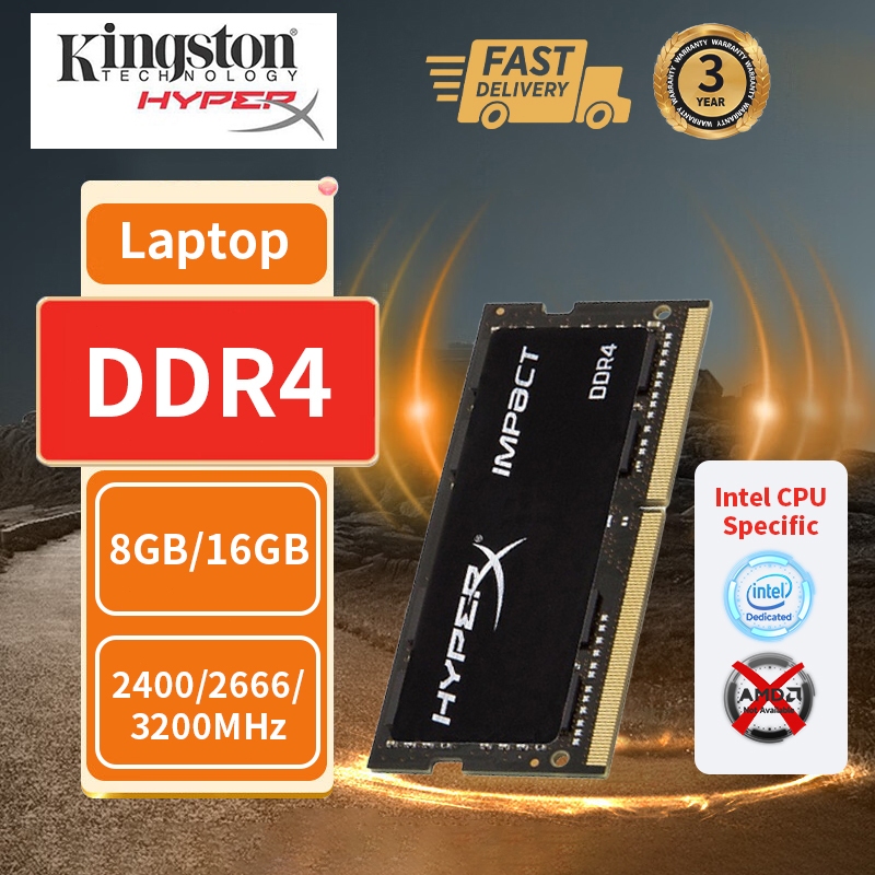 【จัดส่งในพื้นที่】โน้ตบุ๊ค DDR4 RAM Intel เฉพาะ Kingston Hyperx หน่วยความจำแล็ปท็อป 8GB 16GB PC4-2400 2666 3200MH