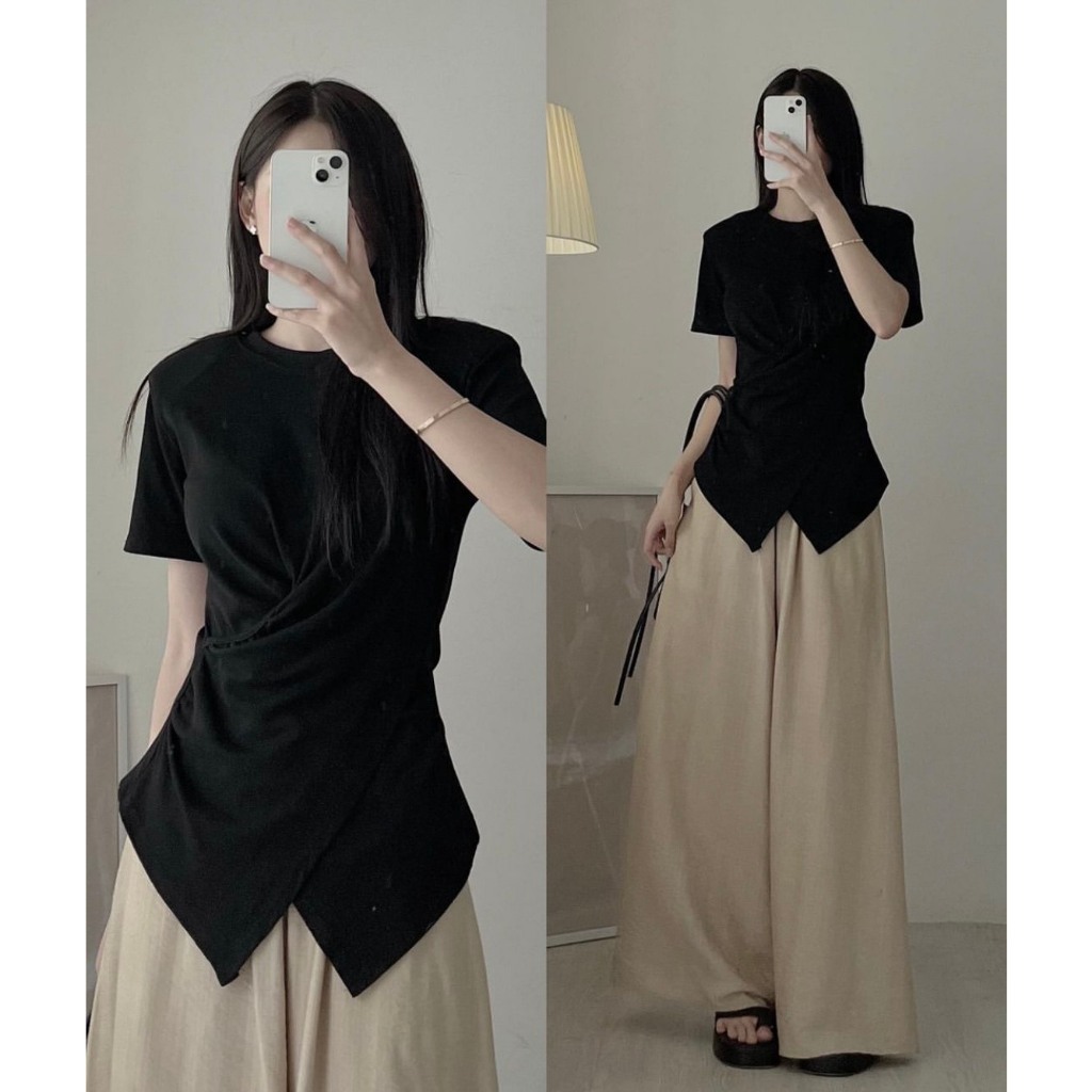 เสื้อผ้าร่องพรีเมี่ยมเอวไขว้ชายเฉียง A5045