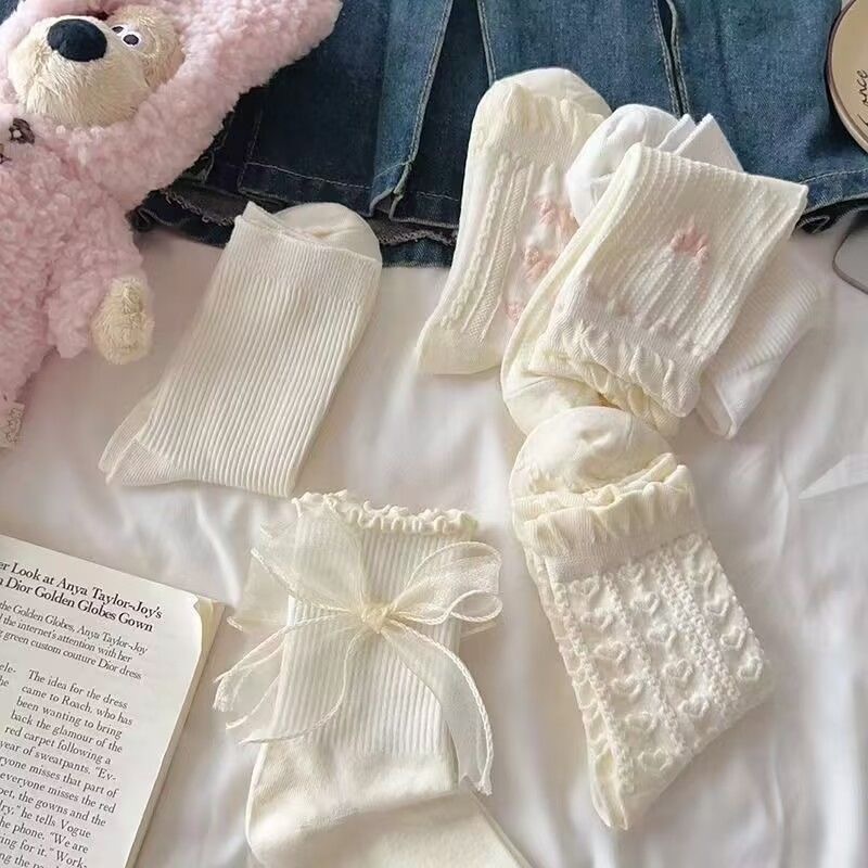 ถุงเท้าผู้หญิง jk จากญี่ปุ่น ถุงเท้าโบว์ สีทึบ สไตล์โลลิต้า หวานและน่ารัก - รูปที่ 5