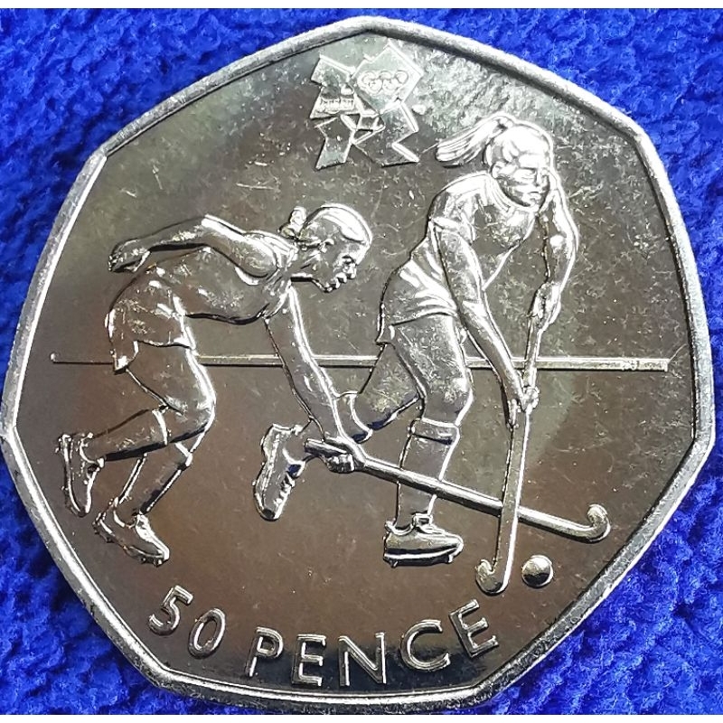 เหรียญ​อังกฤษ​ UK, 50 Pence, (ที่ระลึก​โอลิมปิก​เกมส์​London 2012),Hockey, #4471, ไม่​ผ่าน​ใช้​ UNC