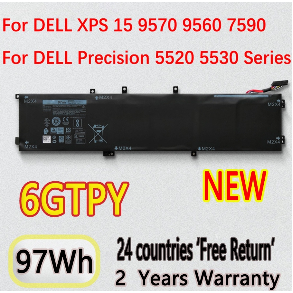 ใหม่11.4V 97WH 6GTPY 05041C 5XJ28แบตเตอรี่แล็ปท็อปสำหรับ DELL Precision XPS 15 9570 9560 7590 5520 5