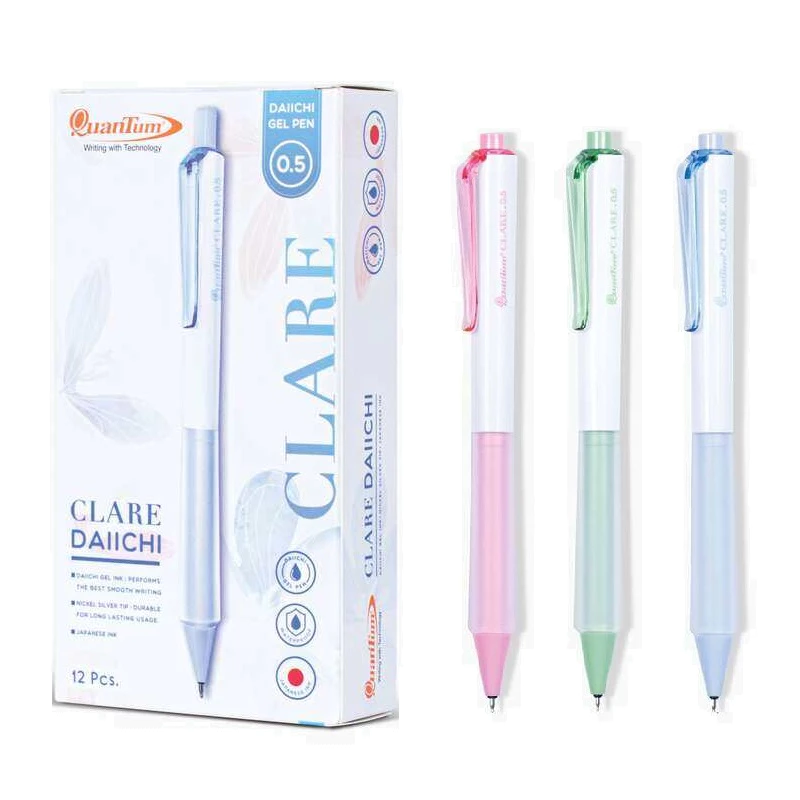 (12 ด้าม) ปากกาเจล Quantum Clare Daiichi 0.5มม. และ 0.38มม. หมึกน้ำเงิน