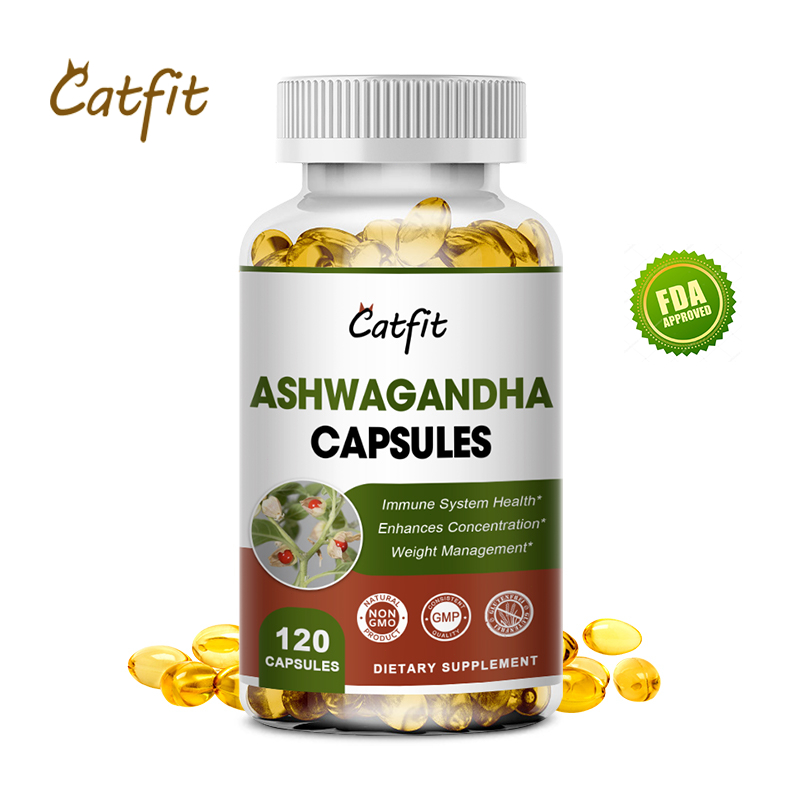Catfit Ashwagandha Capsules อัชวินธา ช่วยให้นอนหลับดีขึ้น บรรเทาความเครียด  ,energy 120 ชิ้น