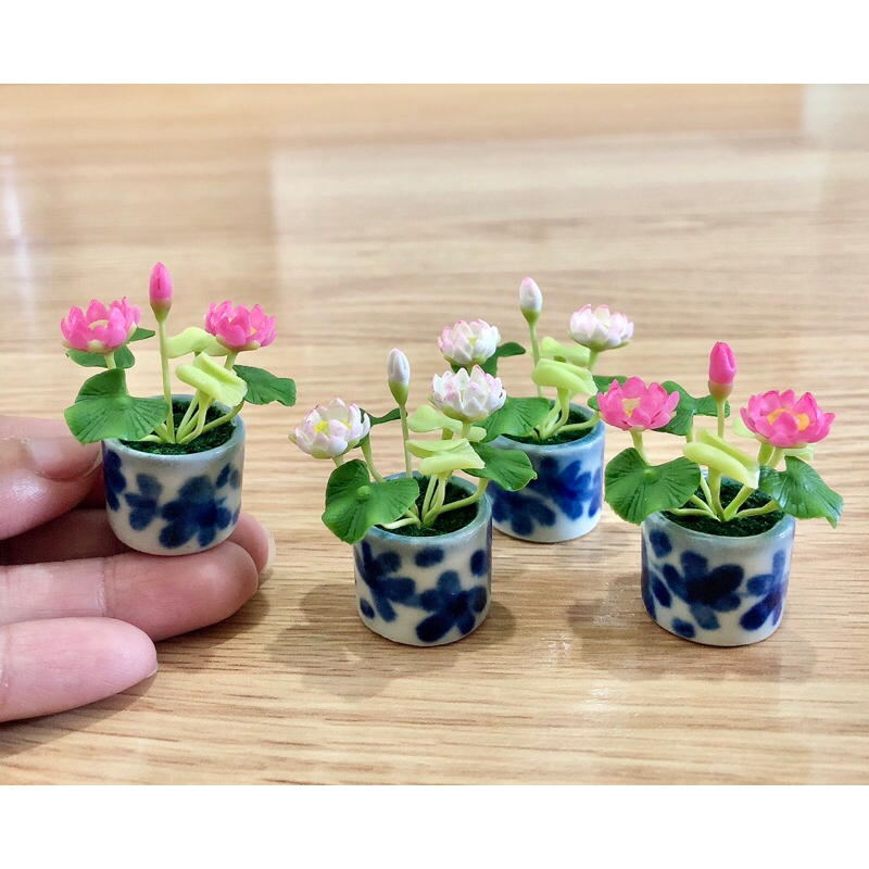 New ดินปั้น ดอกบัวจิ๋วในกระถางเซรามิค สูงรวม 4 ซม. ราคา/ชิ้น