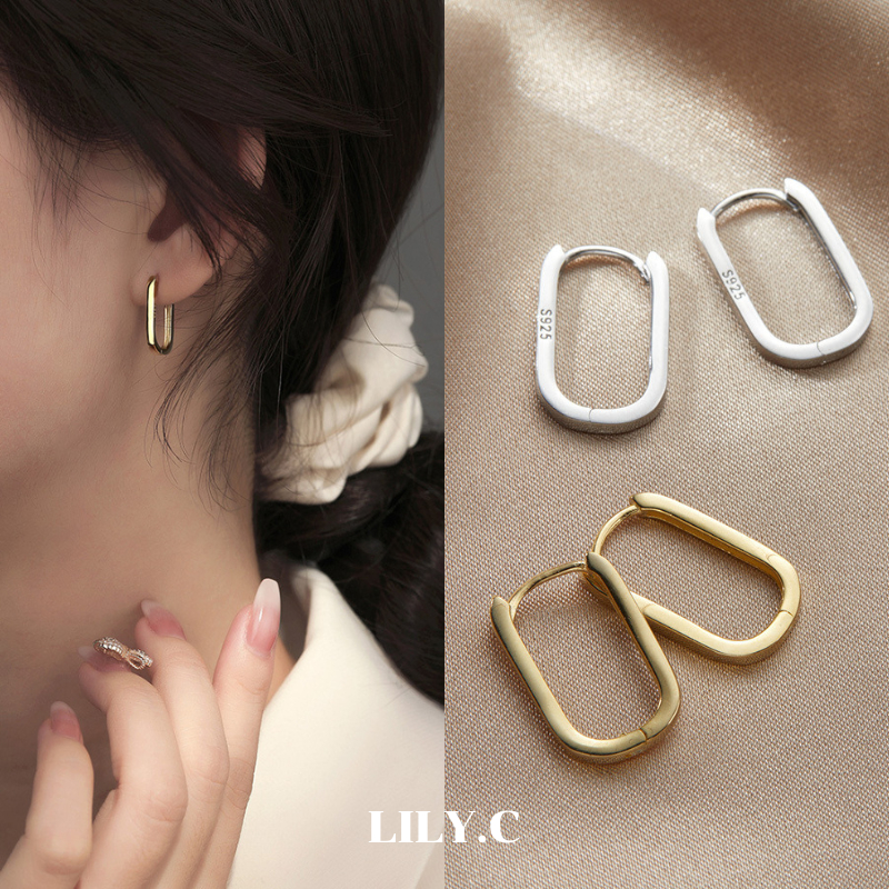 ✅พร้อมส่ง🔥 LILY.C ต่างหูห่วงทรงรูปตัวยู U-Shape เงิน925
