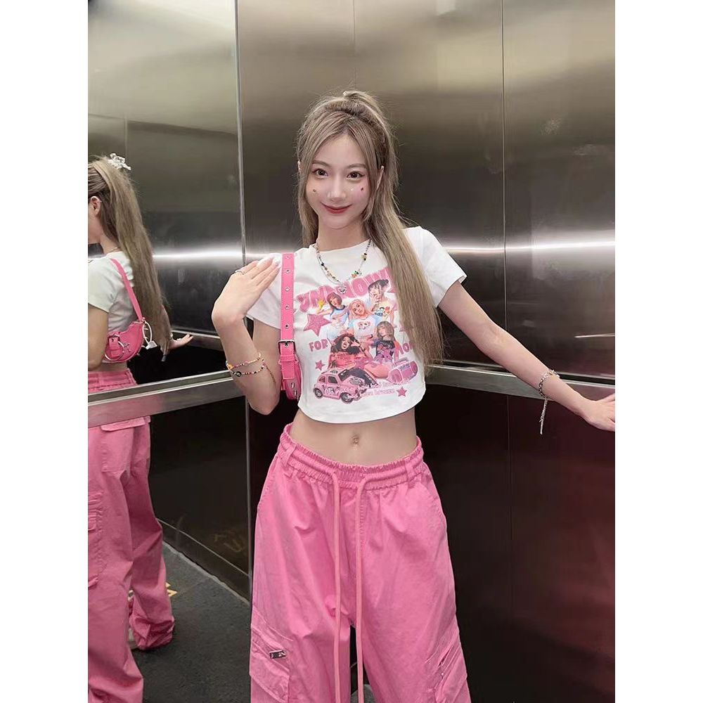 NASA LIKE จัดส่งตลอด 24 ชั่วโมง เสื้อยืด ลายการ์ตูน สไตล์ลำลอง สำหรับผู้หญิง Sexy girl เสื้อรัดรูป แฟชั่นผู้หญิง