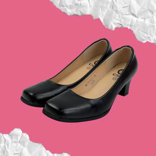รองเท้าคัชชูหัวตัด 85-845 สีดำ พร้อมส่ง สูง 2 นิ้ว Size 36-45 ราคาถูกจากโรงงาน
