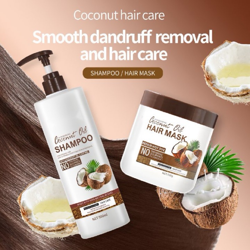 ชุดสุดคุ้ม แพ็กคู่ แชมพู+ครีมนวดผม น้ำมันมะพร้าว Sadoer Coconut Hair Set แชมพู ครีมหมักผม ทรีทเมนต์ เคราตินผมตรง