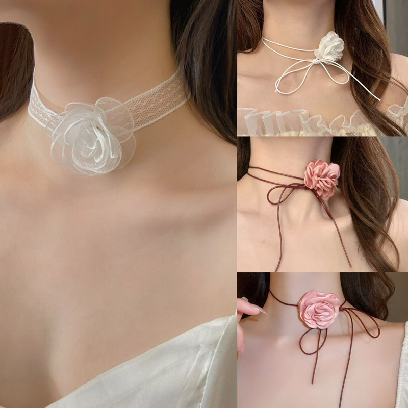 Sebofficial | Rose choker | สร้อยคอ แบบผูก | สร้อยคอโชคเกอร์ดอกไม้ สไตล์เกาหลี ลุคคุณ🗝