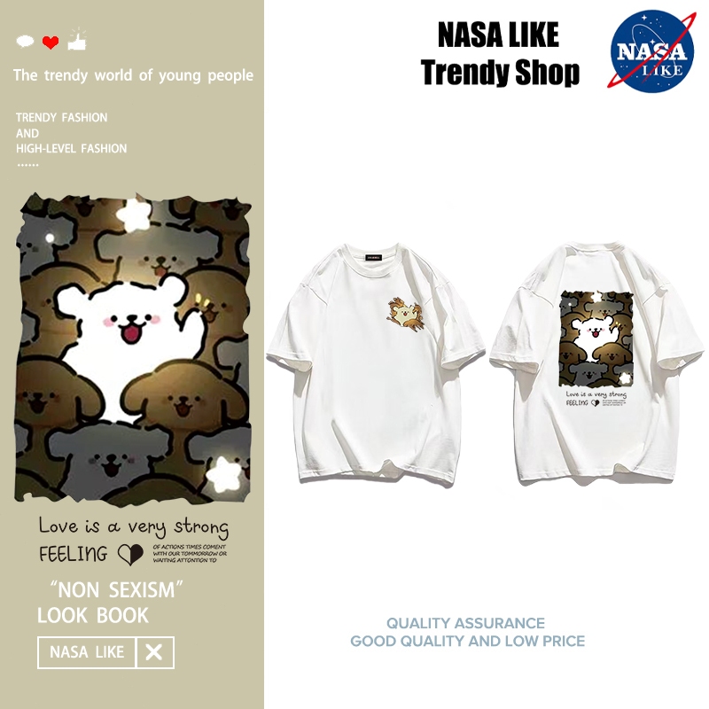 NASA LIKE จัดส่งรวดเร็ว เสื้อยืดคอกลม แขนสั้น พิมพ์ลายการ์ตูนตลก สไตล์ญี่ปุ่นย้อนยุค ขนาดใหญ่ สําหรับผู้ชาย และผู้หญิง