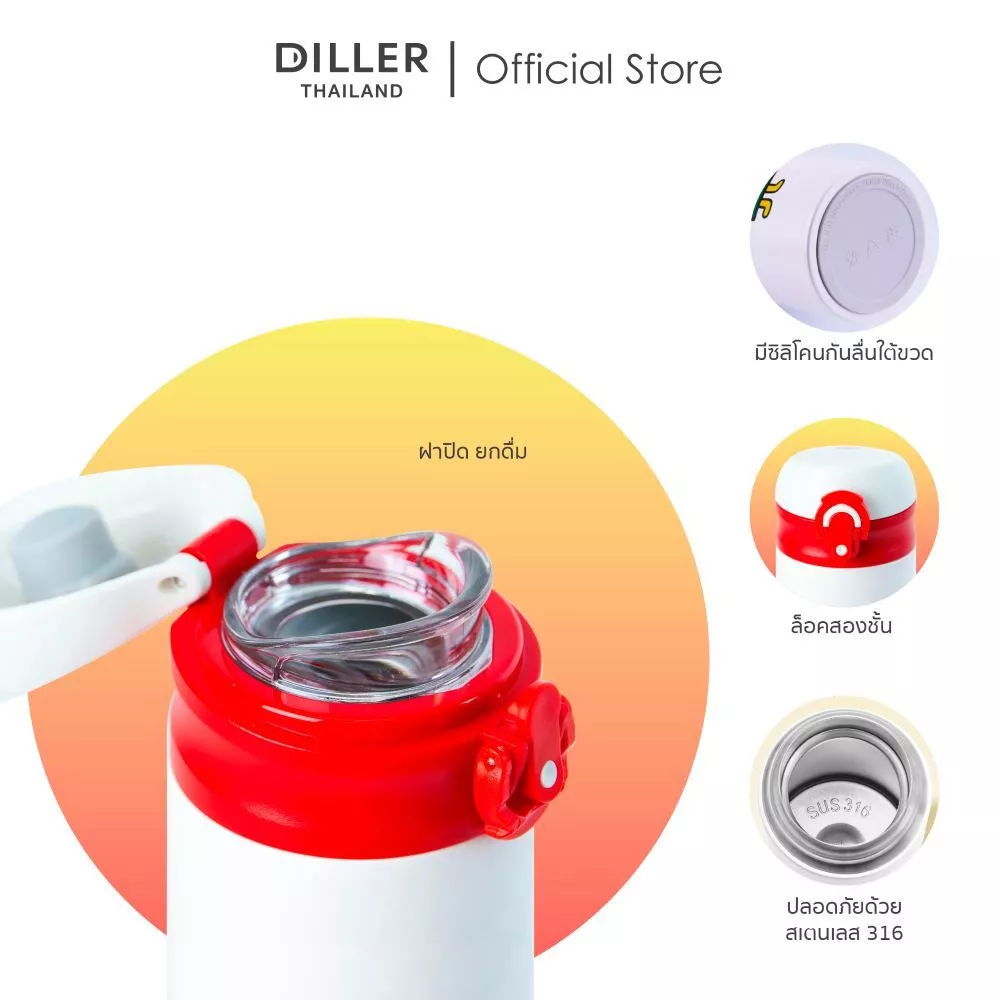 Diller Thailand Thermo Flask 480ml กระติกเก็บความเย็น/ร้อน ฝากดยกดื่มพร้อมล็อก สแตนเลส 2 ชั้นพร้อมฉนวนสูญญากาศ ส่งจากกทม thumbnail 4