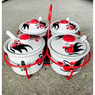 พวงเครื่องปรุงโถเครื่องปรุงเซรามิค ลายไก่ขายพร้อมพวงได้รับสินค้าตามรูป