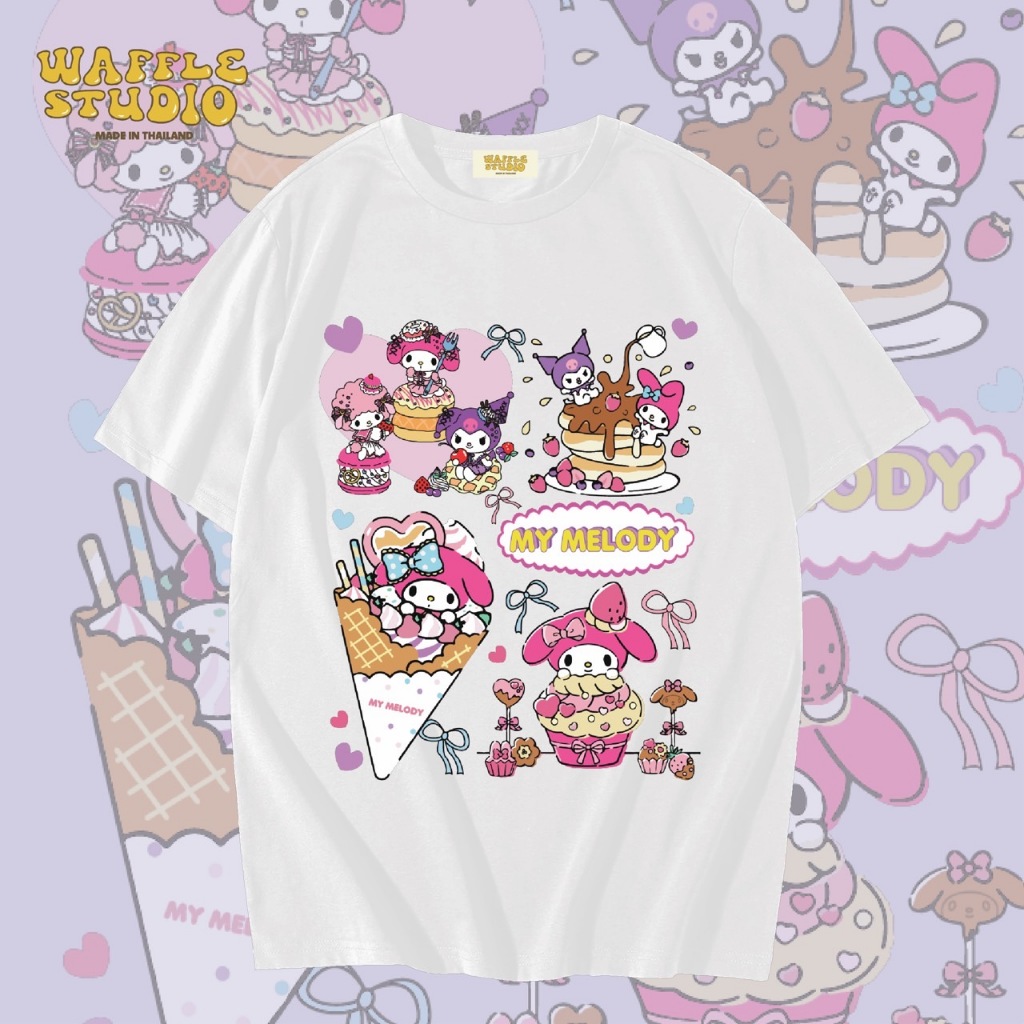 [ ส่งฟรี ] WS0462 เสื้อยืดโอเวอร์ไซส์ เสื้อยืดเกาหลี ผ้าคอตตอน 100% เสื้อยืด Sanrio คุโรมิ คิตตี้ WAFFLE STUDIO