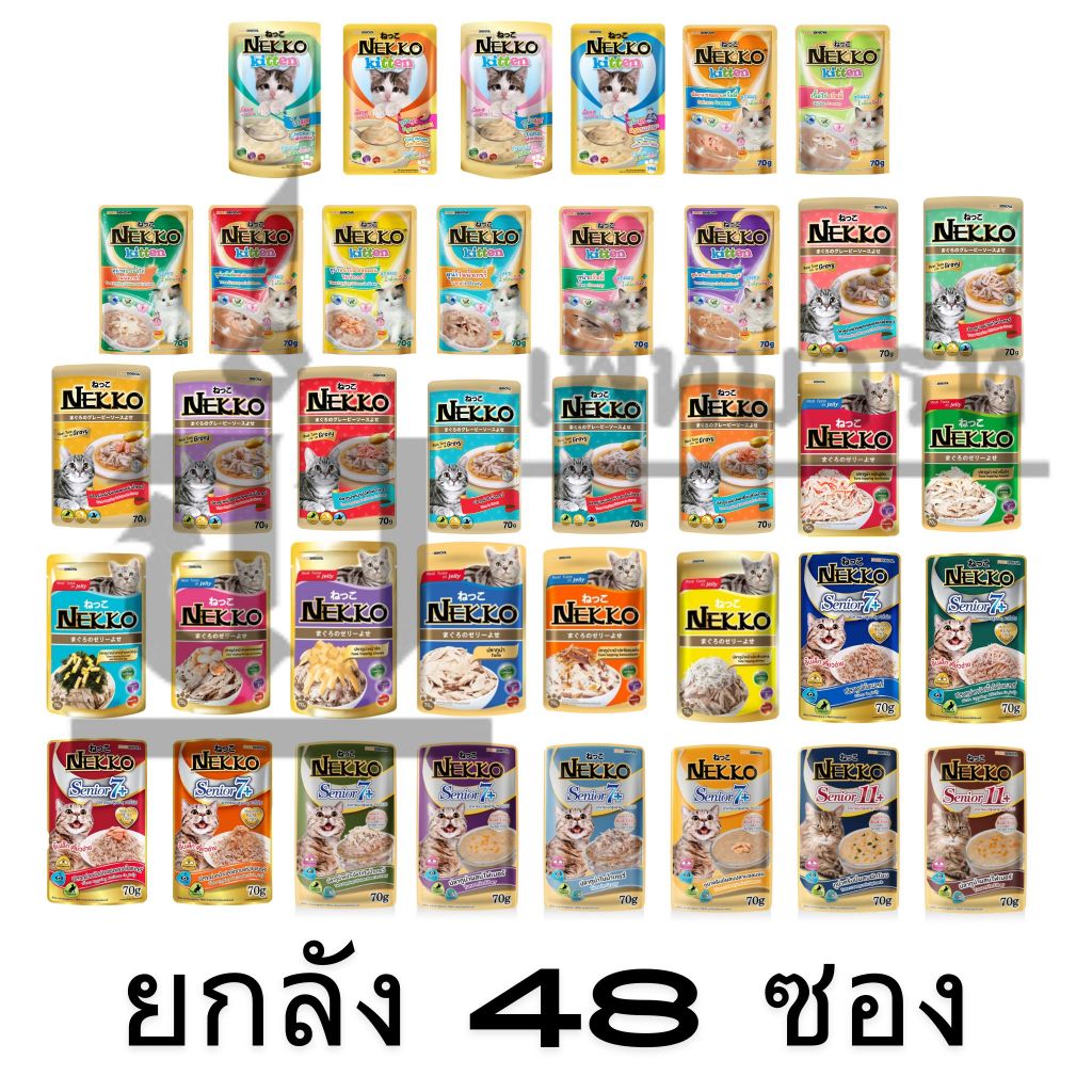 หอมอร่อย Nekko เหมาลัง 48 ซอง อาหารแมวแบบเปียกเน็กโกะ คละไม่ได้