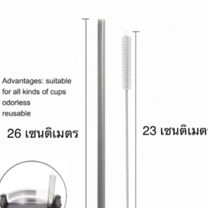 หลอดพลาสติกแข็ง26cm + แปรงล้าง สำหรับแก้วTYESO / STANLEY /STANLEY+STARBUCKS