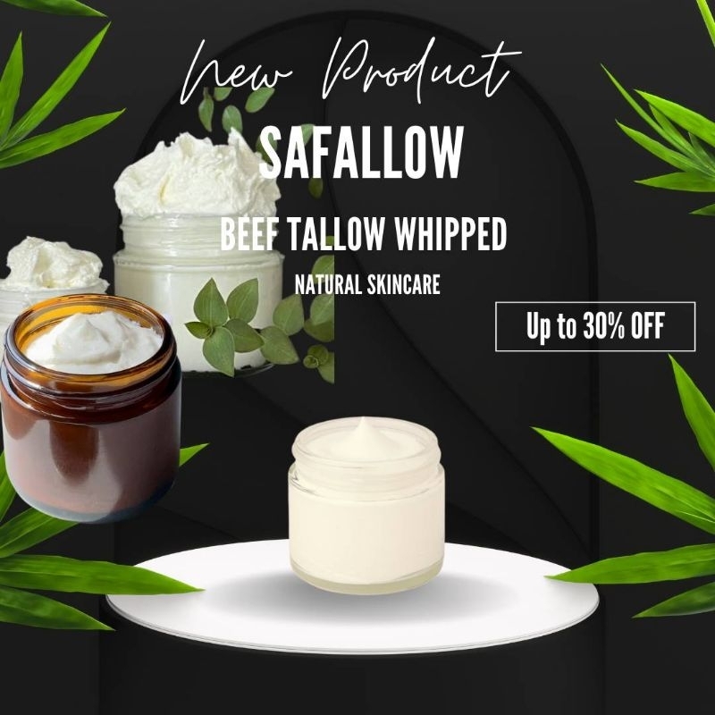 WHIPPED SAFALLOW ,Tallow Face&Body whipped Moisturizer, Organic Grass-Fed Tallow with 100%Oud oil