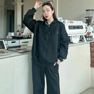 ทรงหลวม ปั้มลายตัวอักษรนูน สไตล์เกาหลี ฮิปฮอป เสื้อแจ็คเก็ตผู้หญิง เสืhอแจ็คเก็ต เสื้อกันหนาวแขนยาวมีหมวก มีฮู้ด TZ92