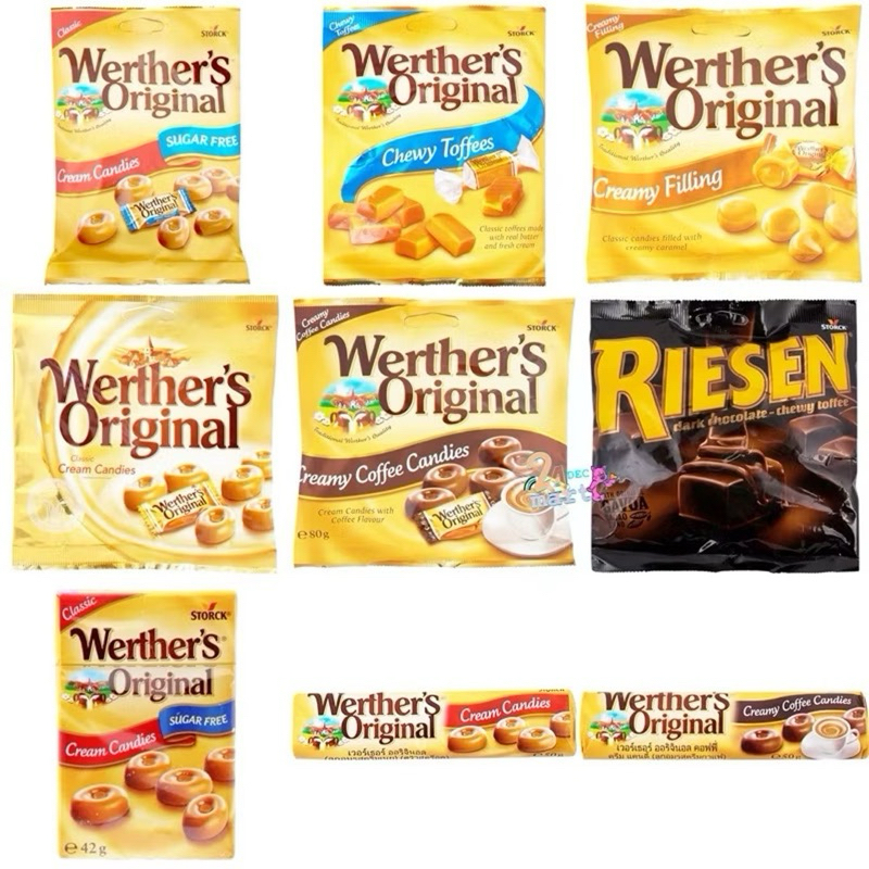 💛50%ในlive💛 เวอร์เทอร์ ออริจินัล Werther’s Original riesen Cream Chewy Toffees Mint choc ไม่มีน้ำตาล