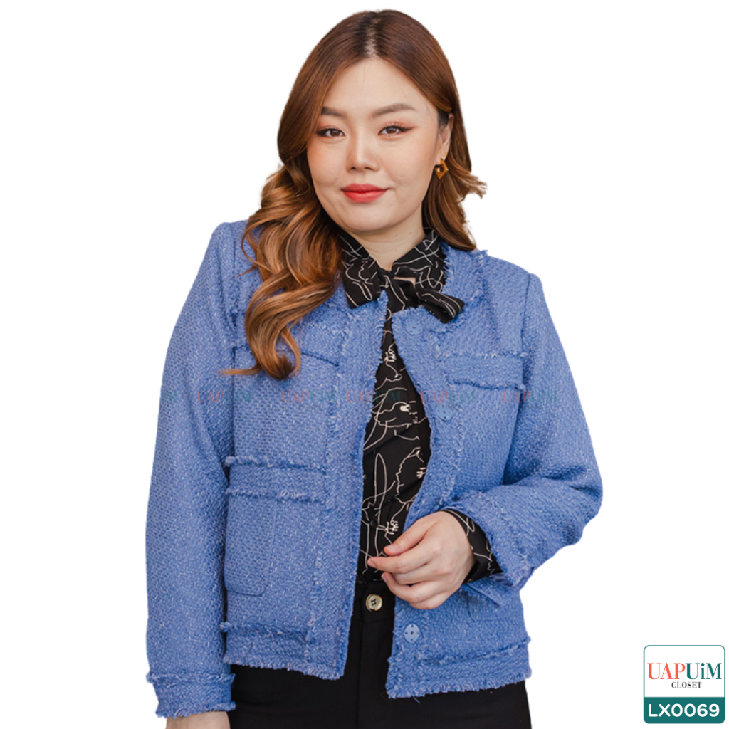 (LX0069) เสื้อสูทไซส์ใหญ่ สาวอวบ สูททรงสั้น เนื้อผ้าทวีต ทรงสวย มีกระเป๋าด้านหน้า สไตล์เรียบหรู