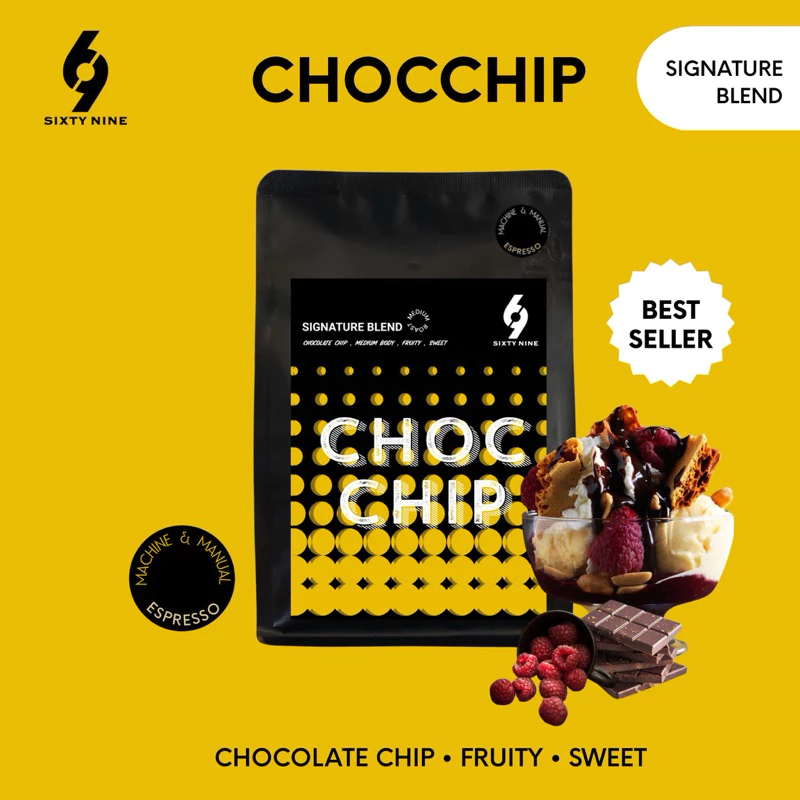 Sixtynine Coffee เมล็ดกาแฟคั่วกลาง Chochip & Samba โดดเด่นด้วยรสชาติของ ช็อคโกแลตชิพ และนัตตี้