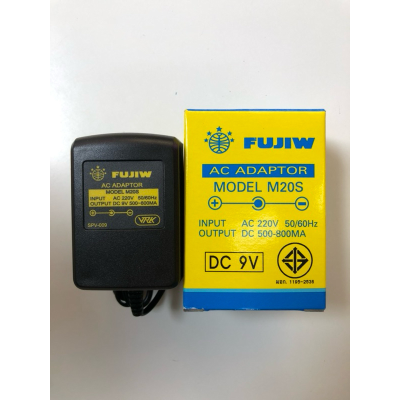FUJIW อะแดปเตอร์ 9V. 500-800MA กล่องเหลือง +ใน -นอก แจ๊คขอบนอก5.5mm รูใน2.1mm