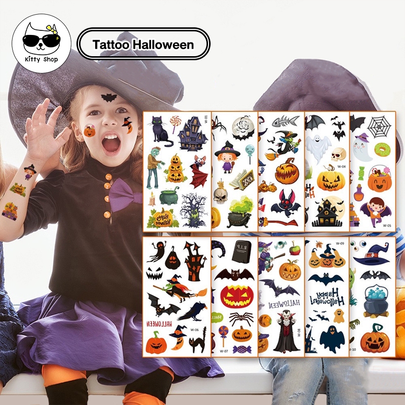 (พร้อมส่งในไทย) สติกเกอร์แทททู แทททูฮาโลวีน กันน้ำ tattoo 1 มี 10 แผ่น