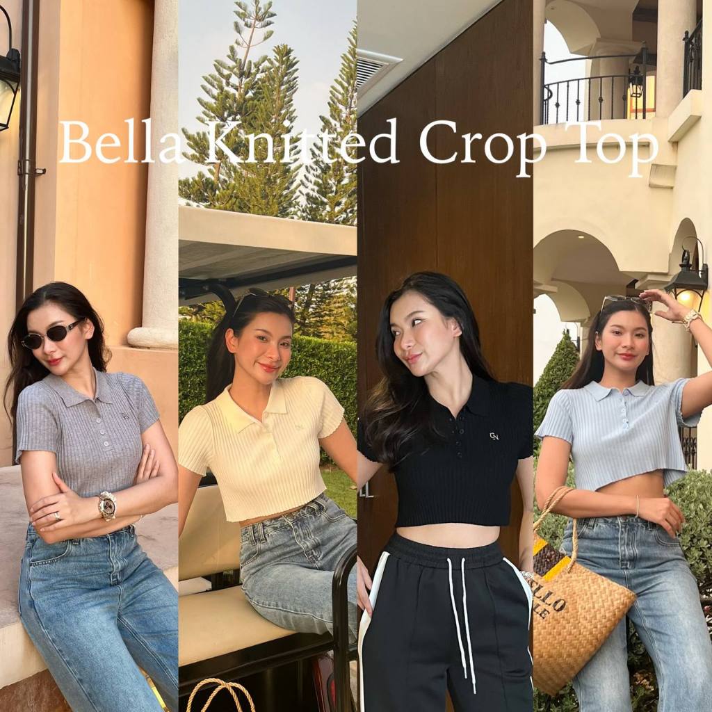 Bella Knitted Crop Top (CN246) 390.- | เสื้อไหมพรมครอปคอปก ติดอะไหล่เงิน CN แบรนด์ CHANEE #ChaneeCN246