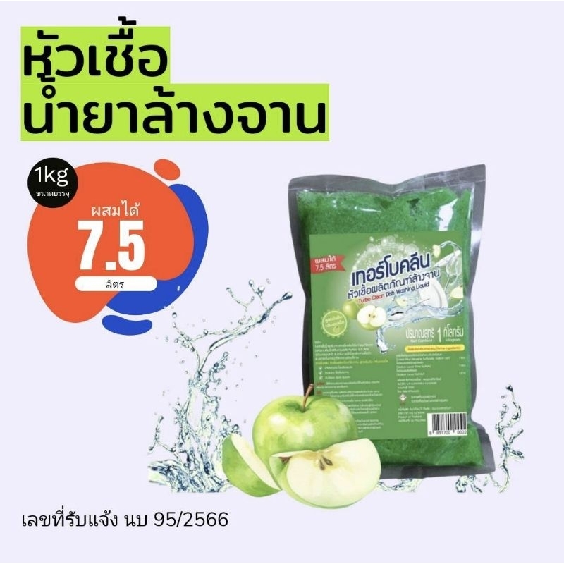 หัวเชื้อน้ำยาล้างจาน เทอร์โบคลีน (Turboclean) สูตรเข้มข้น กลิ่นแอปเปิ้ล ทำได้มากกว่า ถึง 7.5 ลิตร