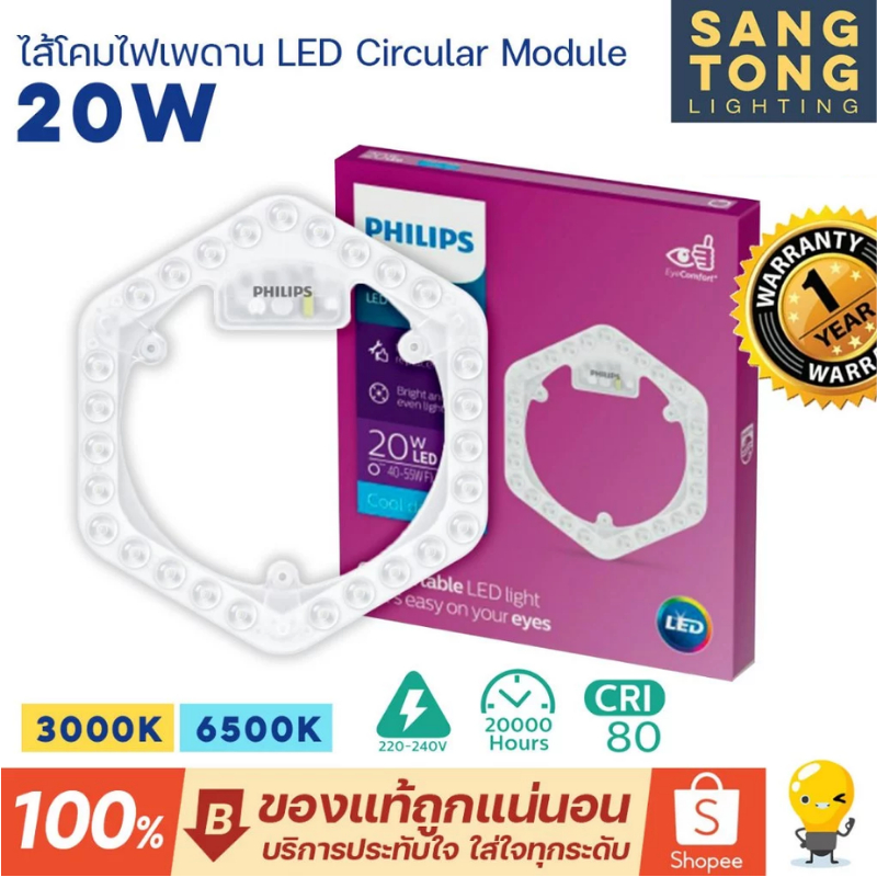 Philips LED MOD 20W โคมไฟเพดาน LED Ceiling Module Circular แสง 3000K,6500K ให้แสงสว่างที่สบายตา