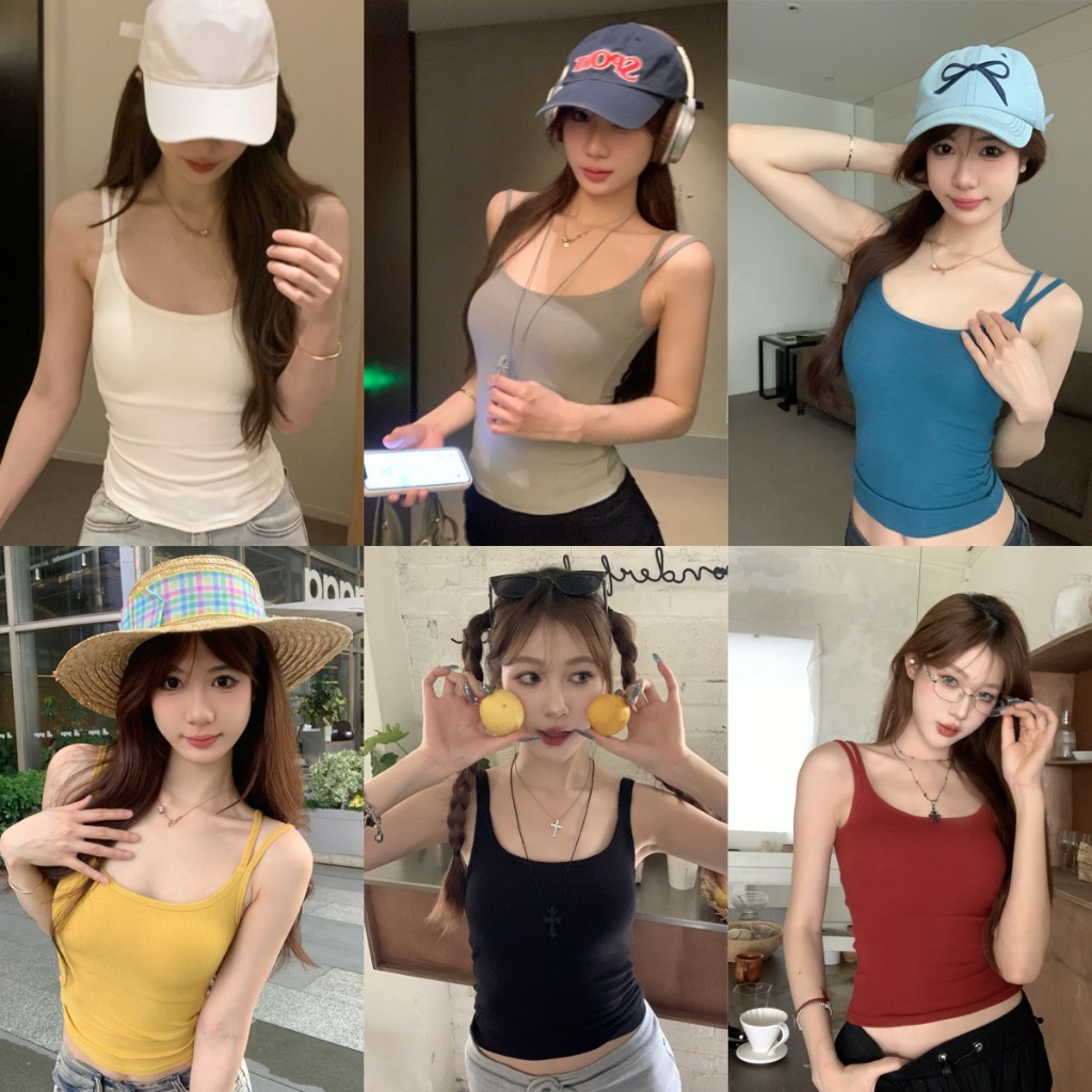 เสื้อกล้าม ครอป เสื้อครอปy2k มีฟองน้ำ เเบบสั้น ลอยเอว ทรงสวย #020228